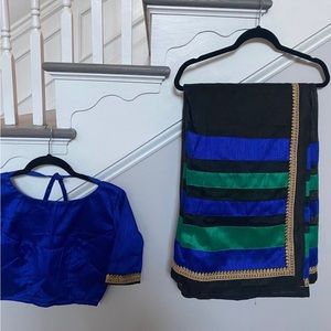 Indian Pakistani jamdani type party wear sari with blouse